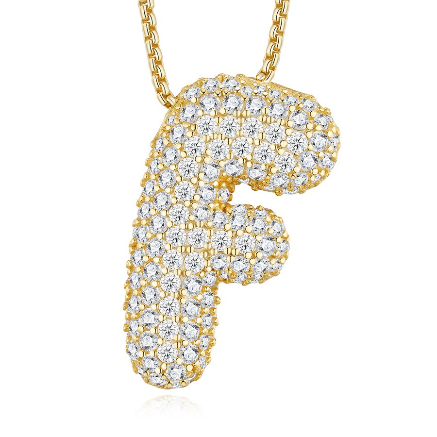 12.23g S925 Gold Plated Bubble Letter Initial Necklace For Women D Color VVS1 Moissanite Pendant With GRA Certificate, Heavy Solid Personalized Jewelry Gift Box A-Z