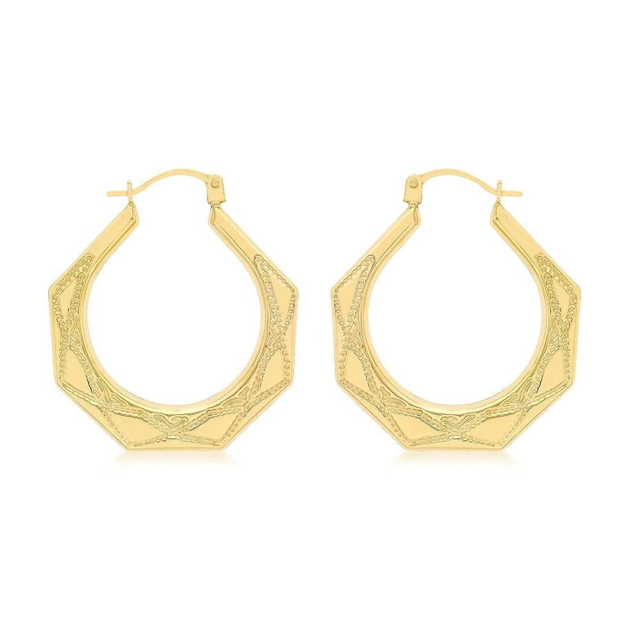 Orecchini creoli con motivo da donna in oro giallo 9 ct