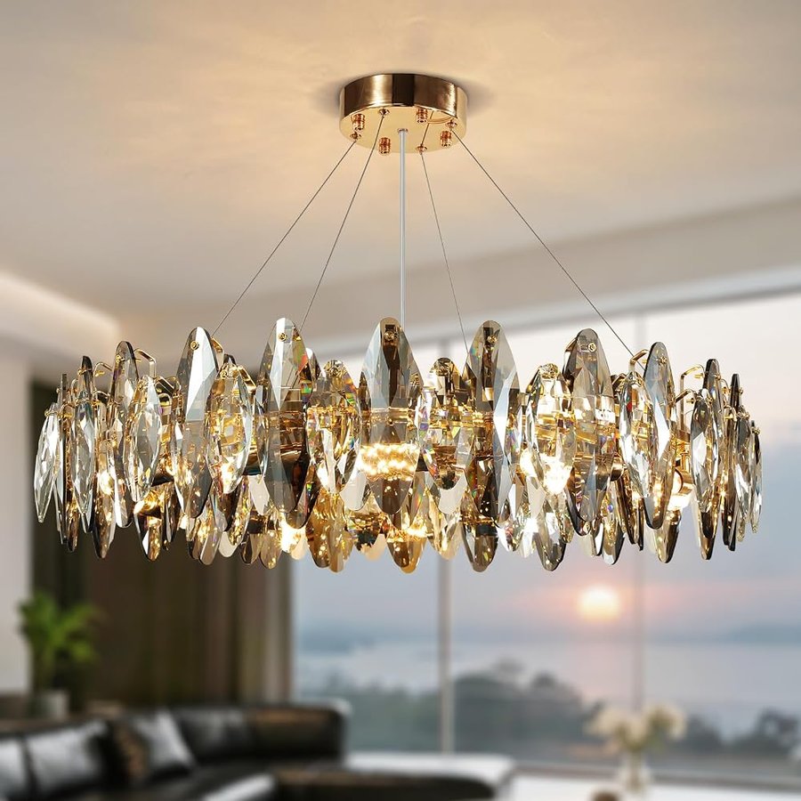 AHXIAOZN Lampadario di cristallo moderno di lusso, scintillante a forma di uovo di cristallo soffitto luce per salotto, sala da pranzo, camera da letto, ristorante, 8xE14 pendente soggiorno