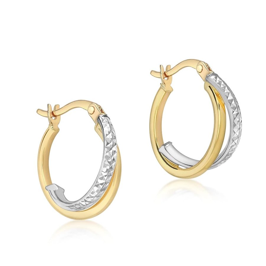 Orecchini Creola Sottile a Taglio Diamantato in Oro Giallo e Bicolore 9 ct per Donna