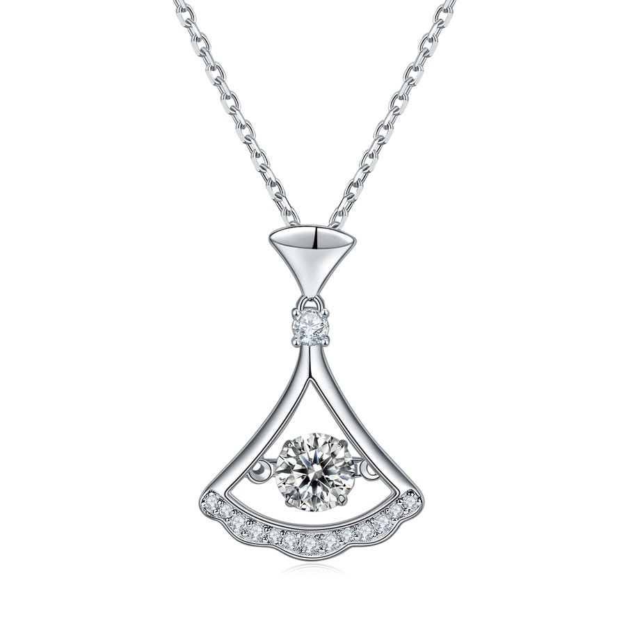 S925 Sterling Silver 0.5ct D Color VVS1 Moissanite Fan Pendant Necklace 45cm Platinum Plated GRA Certified Gift Box