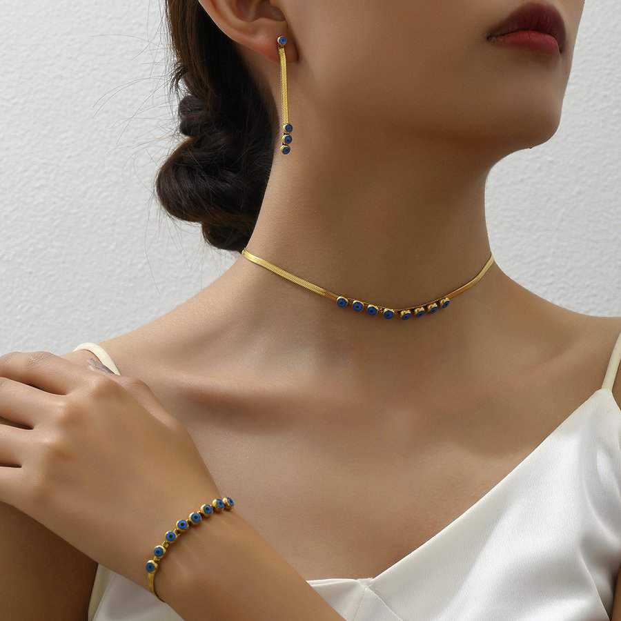 Simple High-end European And American Retro Bracelet Earring Necklace Suit Joker Oil Drop Design Clavicle Chain Jewelry Wholesale