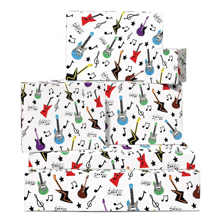 Carta da regalo - Chitarra musicale - Carta da regalo di compleanno per ragazzo - (6x) Fogli da regalo - Carta da regalo per uomini e donne - Viene fornita con adesivi - Central 23