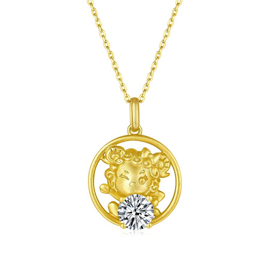 S925 Sterling Silver Gold Plated 1ct D Color VVS1 Moissanite Chinese Zodiac Goat Necklace 4.5g Benmingnian Gift GRA Certified Gift Box