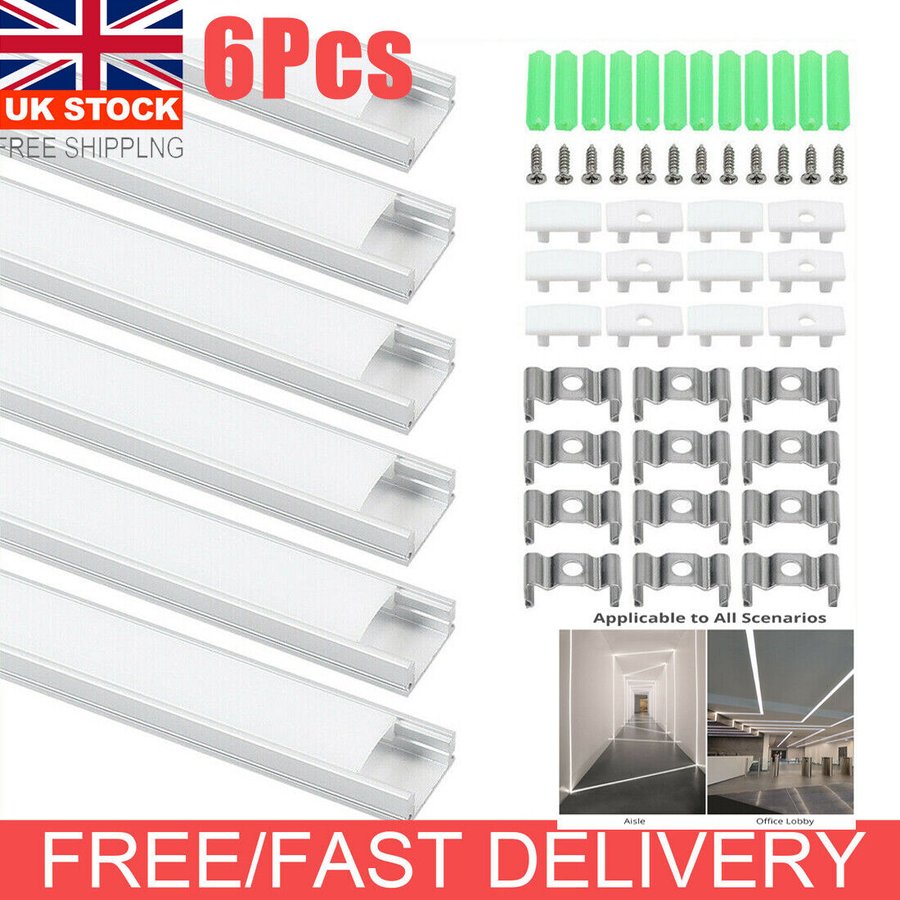 6X U-shape 1 Meter Aluminium Channel For LED Strip Light Cover PVC Profile 5050