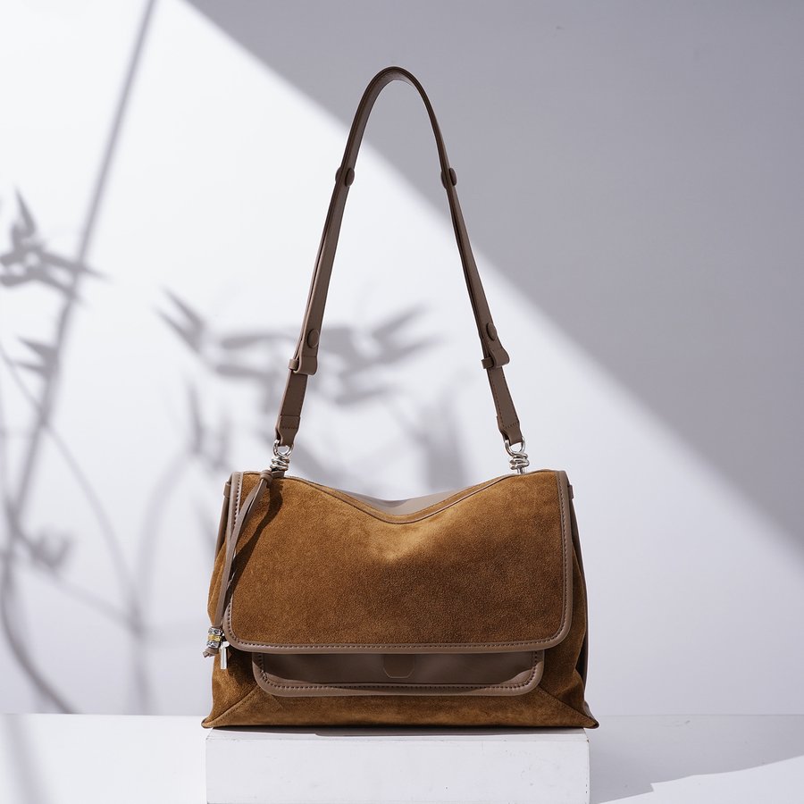 Suede Cowhide Large-Capacity Crossbody Bag