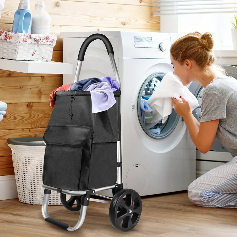 40L Lightweight 2 Wheels Shopping Trolley, Collapsible Push Pull Carts For Easy Storage, For Seniors Or Heavy Loads