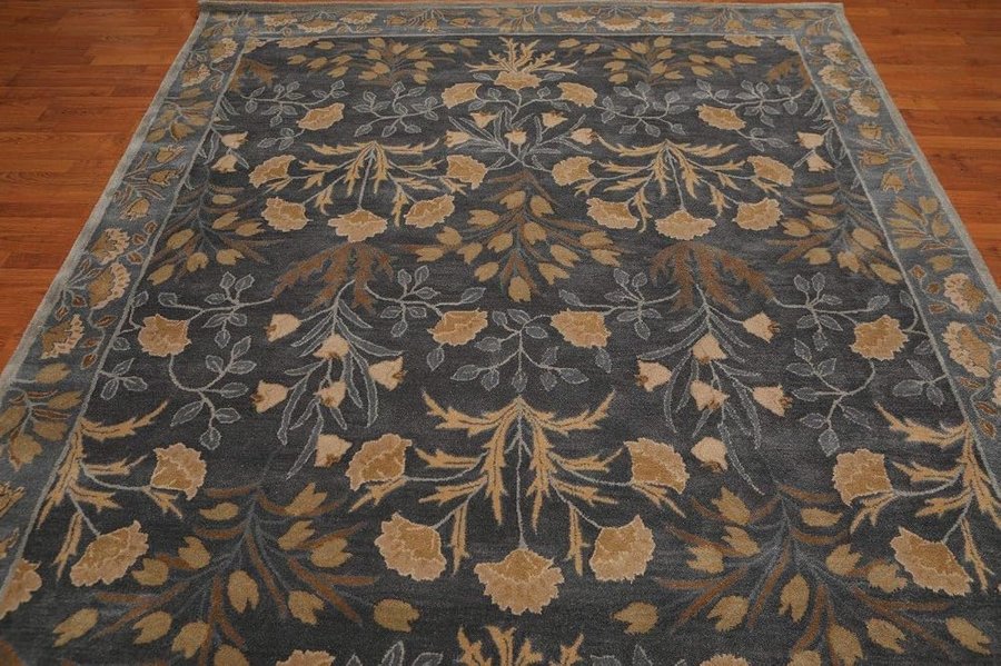Tappeto Tradizionale in Lana con Motivo Floreale Persiano, Fatto a Mano, Stile Orientale, Colore: Blu, 5 x 8 (152 x 244 cm), 100% Lana, Beige, 5x8(152x244) cm
