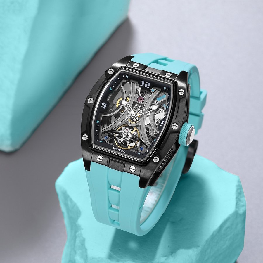 Barrel-shaped Watch With A Steel Case Full Skeleton Automatic Movement