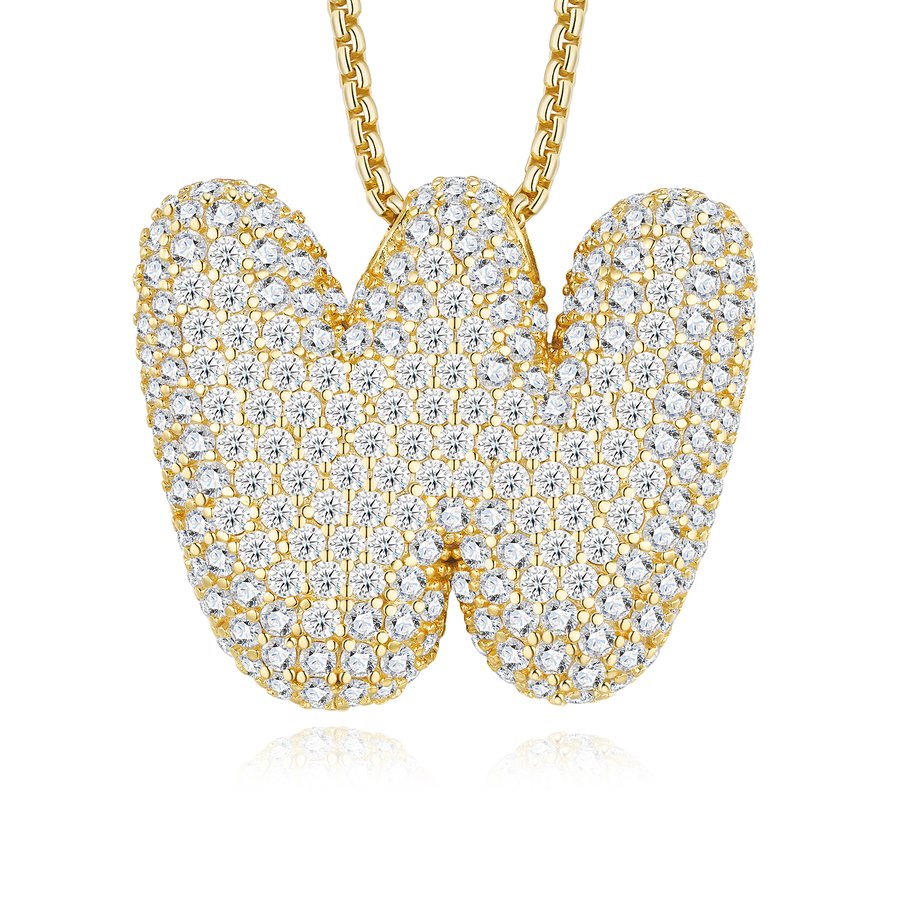 17.7g S925 Gold Plated Bubble Letter Initial Necklace For Women  D Color VVS1 Moissanite Pendant With GRA, Heavy Solid Jewelry Gift Box Set A-Z