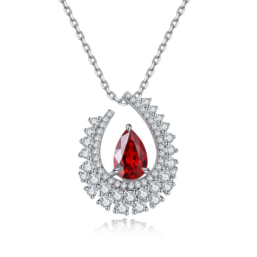 S925 Silver 4g Lab-Created Gemstone Necklace, 10.5x7mm Teardrop, 4 Colors, 40&5cm