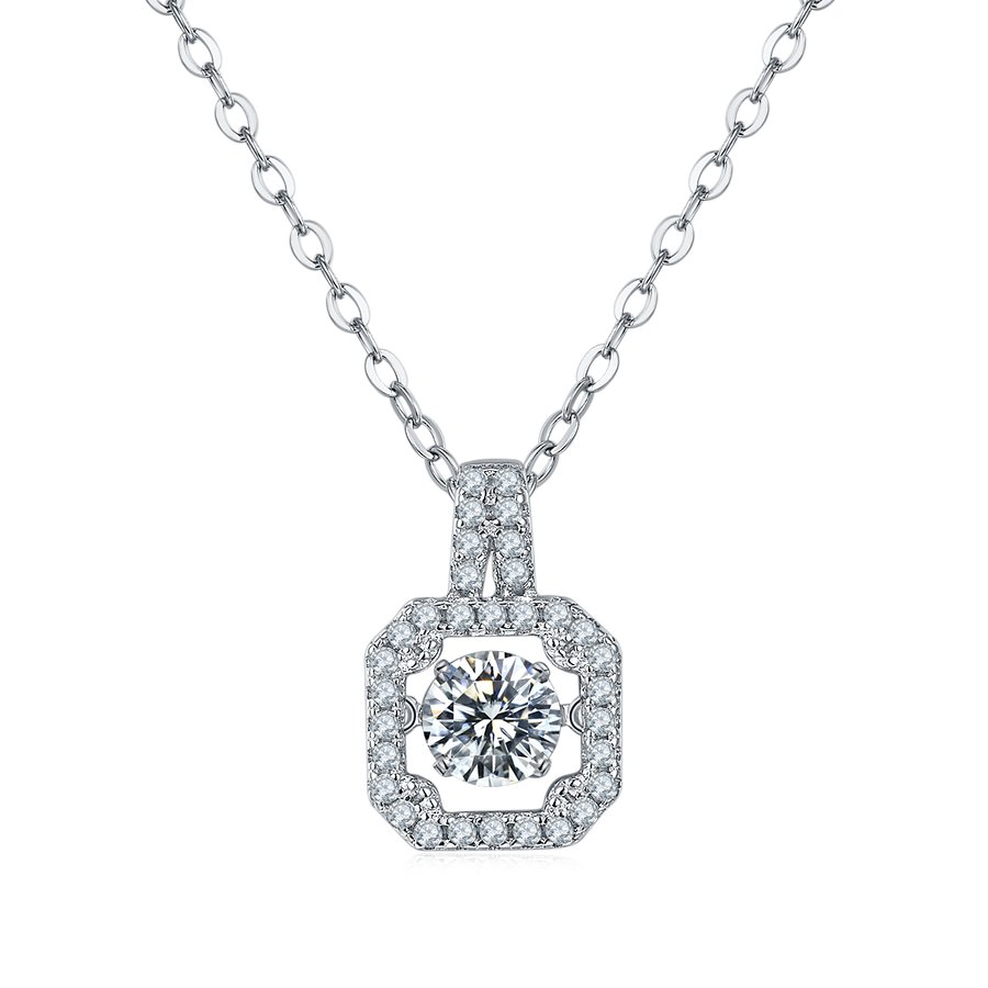 S925 Sterling Silver 0.5ct D Color VVS1 Moissanite Square Halo Necklace 45cm Platinum Plated GRA Certified Gift Box