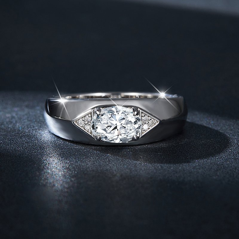 S925 Sterling Silver 1ct Marquise Moissanite Men's Ring, Wide Band With Pave Accents, Platinum Plated, US Sizes 5-9, GRA Certificate Gift Box