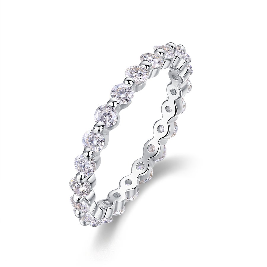 S925 Silver 1.6g Platinum Plated Moissanite Ring, 3.0mm Wavy Eternity 22pcs D VVS1 Band, GRA Certified US 5-9