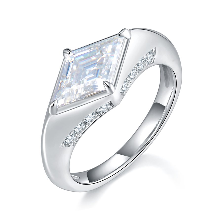 S925 Silver 2.2g Kite Cut Moissanite Ring, 12x7mm 2ct D VVS1, GRA Certified US 5-9