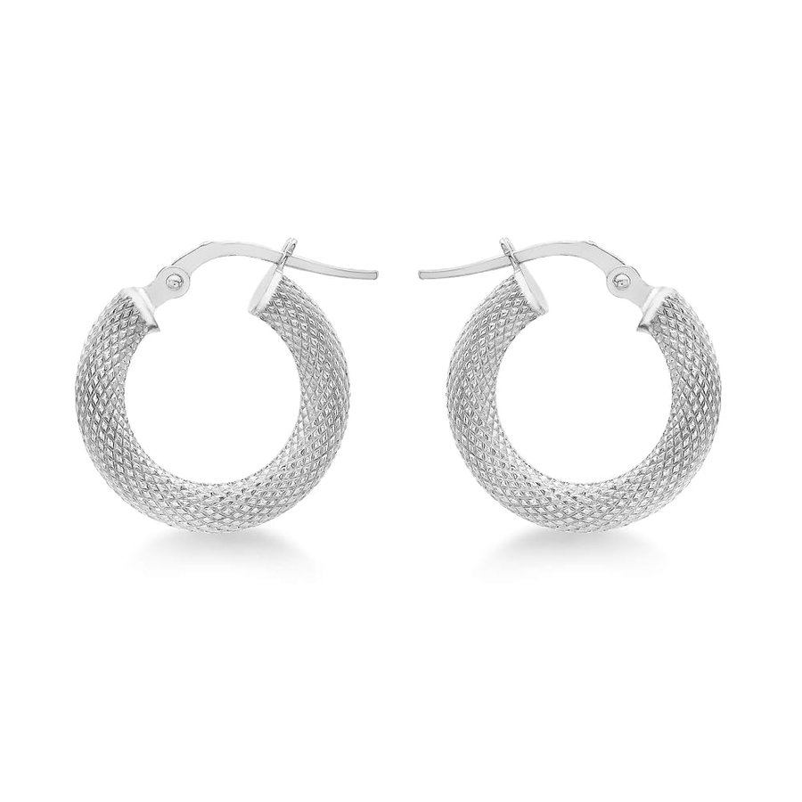 Orecchini Creole con Taglio a Diamante in Oro Bianco 9ct Donna - 15mm