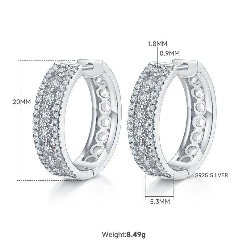 8.5g S925 Sterling Silver 0.74CT Moissanite Hoop Earrings  20mm Pave Huggie Hoops With Hollow Back & GRA Certificate, Platinum Plated Gift Box Set For Women