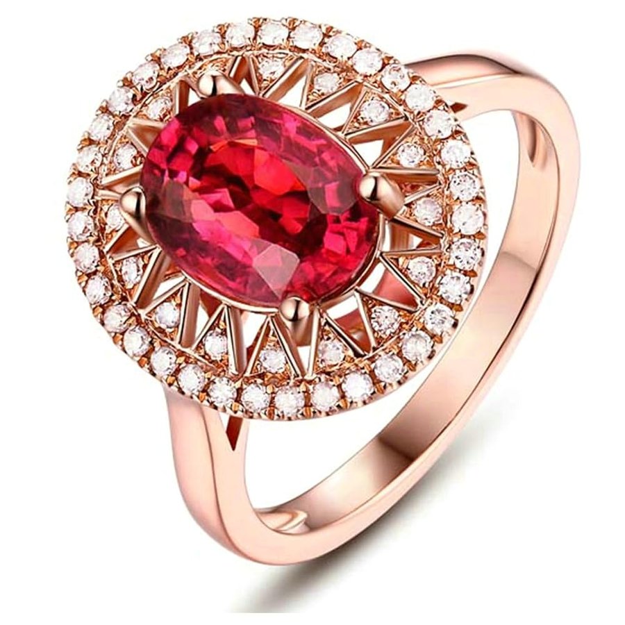 Anelli Donna Matrimonio Oro Rosa 14K, Anello di Fidanzamento Donna Design Vuoto Lusso Rubino Sintetico Ovale da 2ct/3ct e Moissanite Anello per Mamma, Fidanzata, Sposa Oro Rosa