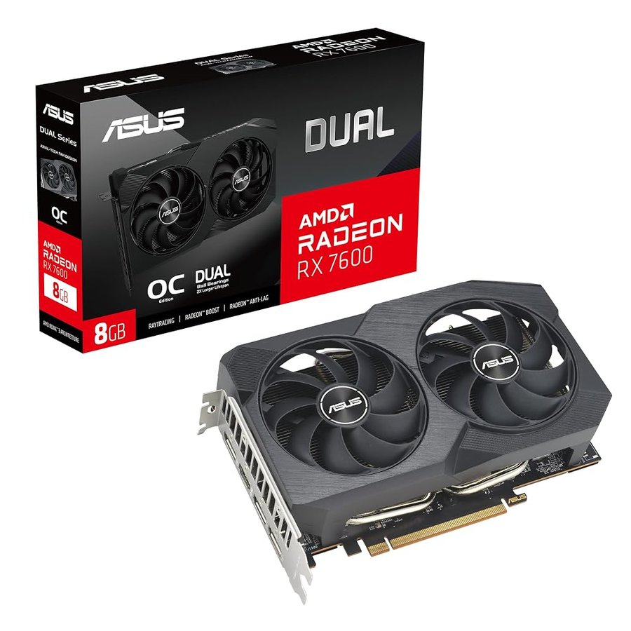 ASUS DUAL AMD Radeon RX 7600 V2 OC Edition Scheda Grafica, 8 GB GDDR6 128-bit 18 Gbps PCIE 4.0, GPU Tweak III, DUAL-RX7600-O8G-V2