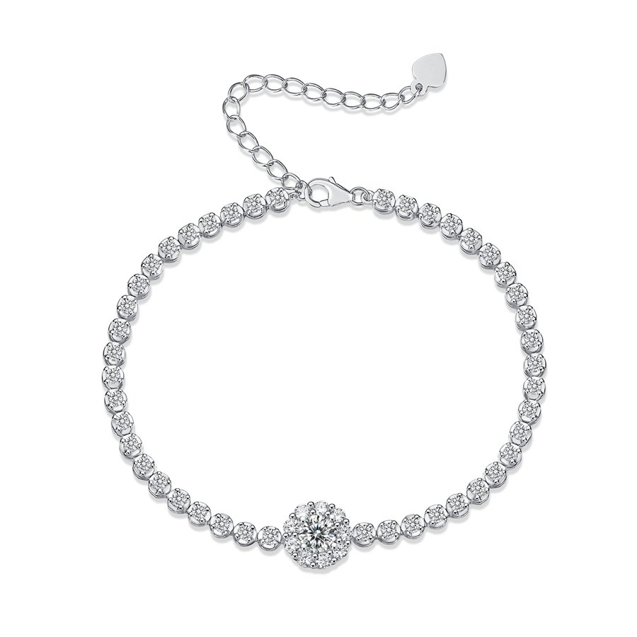 S925 Silver 7.4g Moissanite Tennis Bracelet, 0.5ct D VVS1 Halo, 16&5cm, GRA Certified
