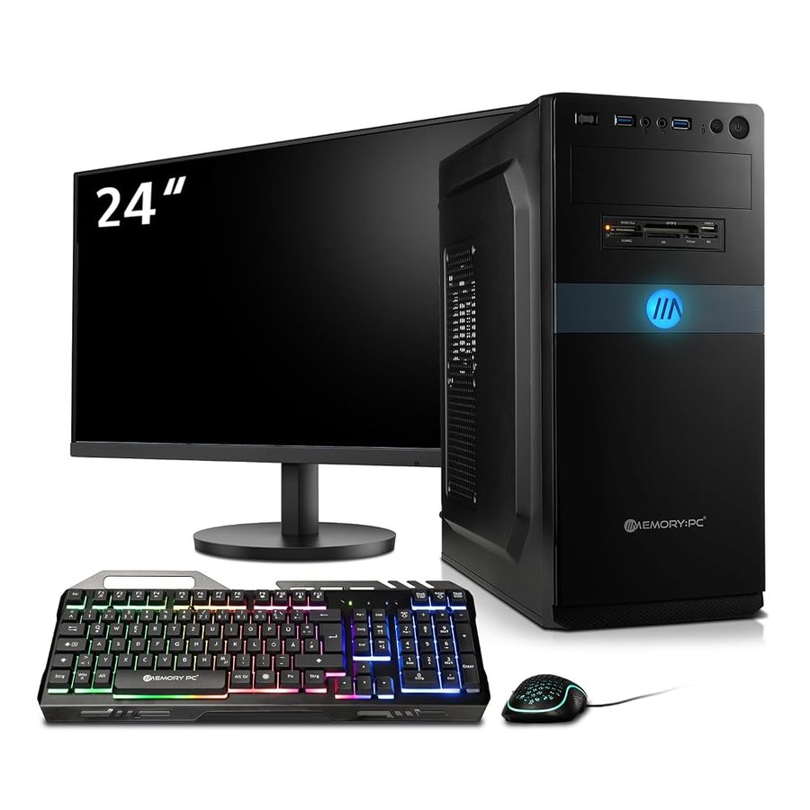 Set completo di PC per affari e ufficio Ryzen 7 5700G, Radeon Vega 8 8X 4.6 GHz, 16 GB DDR4 RAM, 1 TB M.2 NVMe SSD, masterizzatore DVD, Windows 11 Pro incluso monitor da 24" + tastiera e mouse bundle