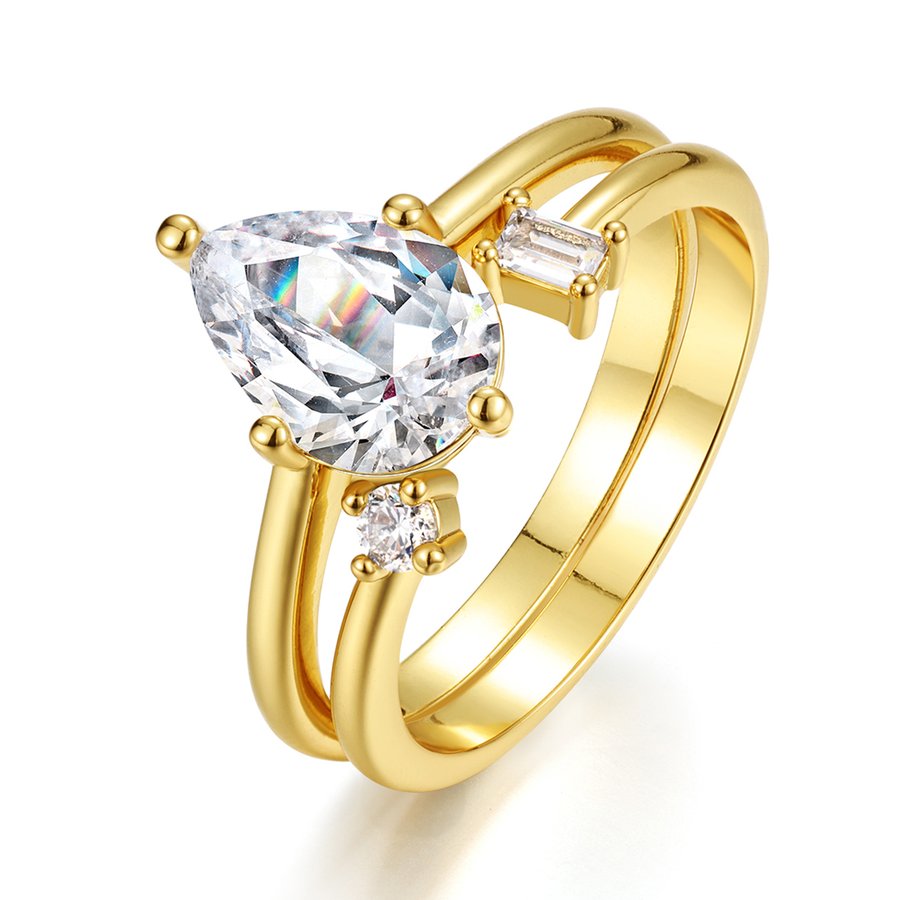 S925 Silver Gold Plated 7x10mm Pear Moissanite Ring Set Open Band D Color VVS1 US Size 6-9 GRA Certified Gift Box