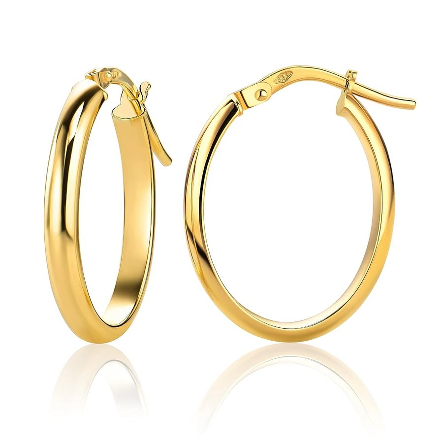 1 paio di piccoli orecchini creoli ovali in oro classico giallo 585 a 14 carati (3 x 20 Ø mm) - PRIO141