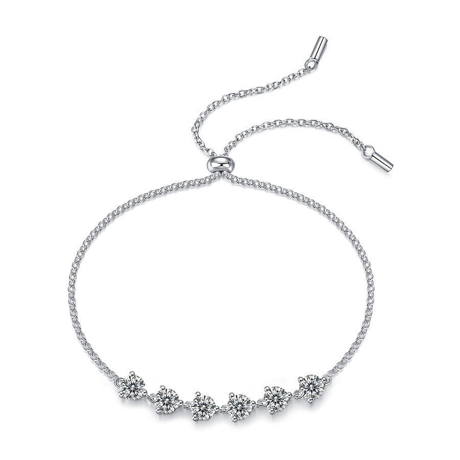 S925 Silver 2.6g Adjustable Bolo Bracelet, 6x 0.5ct D VVS1 Moissanite, 19cm, GRA Certified