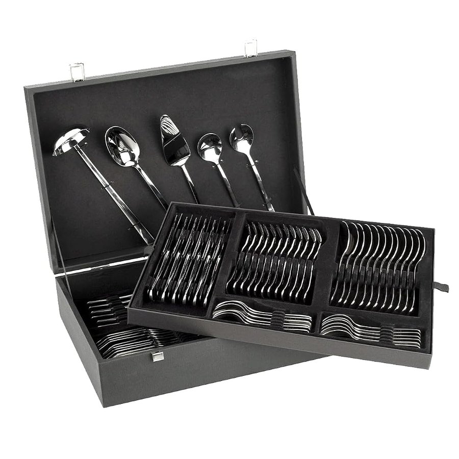 ARCOS Set di Posate Completo 113 Pezzi – 12 Pezzi per Tavola, Pranzo, Pesce, Servizio Caffè e Dessert, con 5 Utensili – Colore Argento, Serie Capri