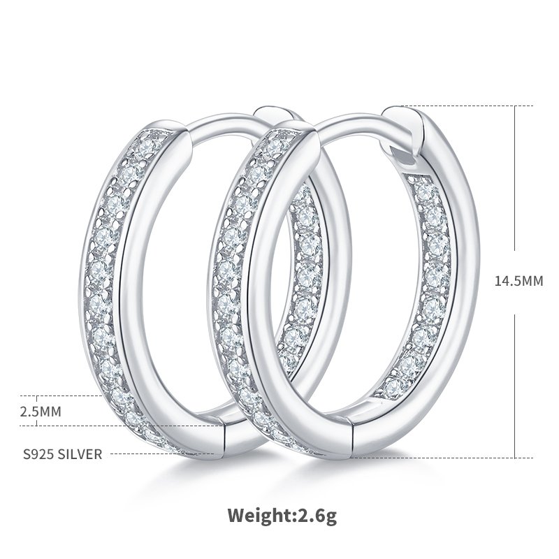 S925 Sterling Silver 40pcs Moissanite Huggie Hoop Earrings Women 14.5mm Platinum Plated GRA Certified Hypoallergenic Gift Box