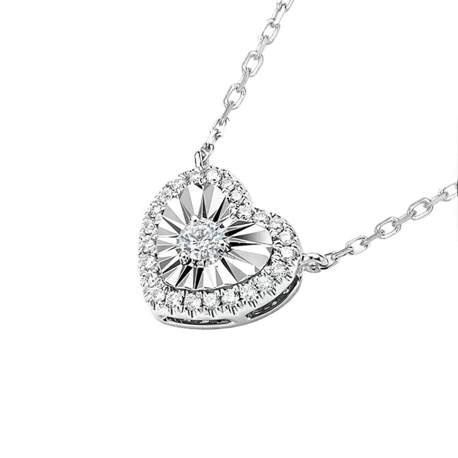 Collane a forma di cuore da donna, collana con ciondolo lungo diamante bianco 0,12 ct collana a cuore 9/14/18 carati in oro bianco, 18 pollici, oro bianco 14 carati, diamante