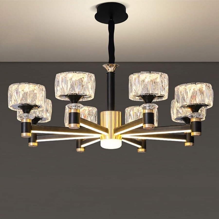 Lampadario di cristallo di lusso leggero scandinavo, lampadario a braccio luminoso semplice, per soggiorno, sala da pranzo, camera da letto, decorazione luminosa, 15 teste, lampada per montaggio a pa