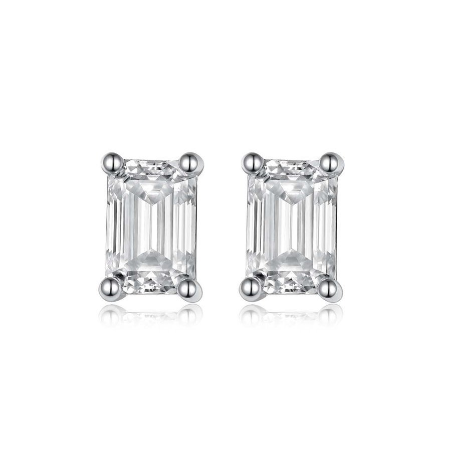 S925 Sterling Silver Emerald Cut Moissanite Stud Earrings, 0.8&1ct D-VVS1, Platinum Plated 1g Women's Jewelry Gift Box