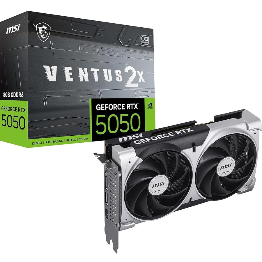 msi NVIDIA GeForce RTX 5050 8G Ventus 2X OC Scheda grafica – 8 GB GDDR7 (20 GB/s / 128 bit), PCIe 5.0 – Doppia ventola (2 ventole TORX 5.0), HDMI 2.1b, DisplayPort 2.1b
