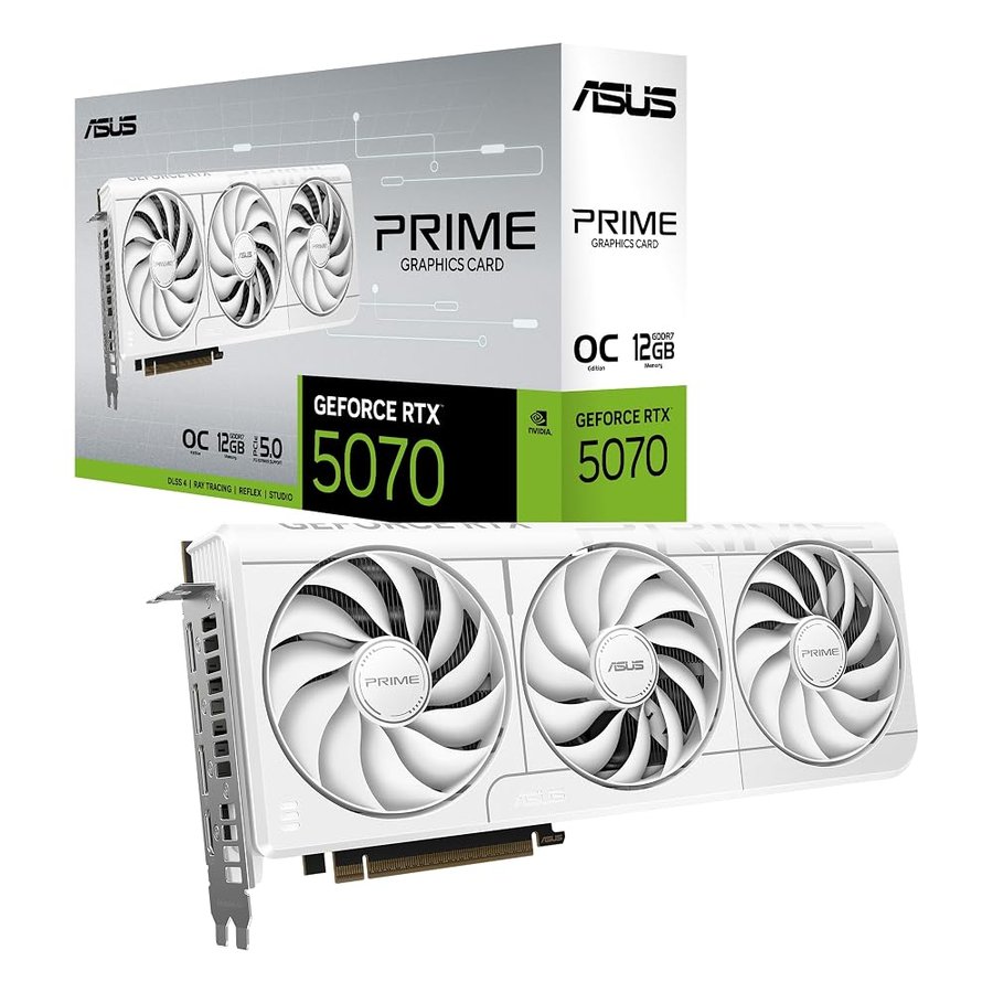 ASUS Scheda grafica Prime GeForce RTX™ 5070 12 GB GDDR7 White OC Edition SFF-Ready (PCIe® 5.0, 12 GB GDDR7, HDMI®/DP 2.1, 2.5 slot, ventole Axial-tech, Dual BIOS)