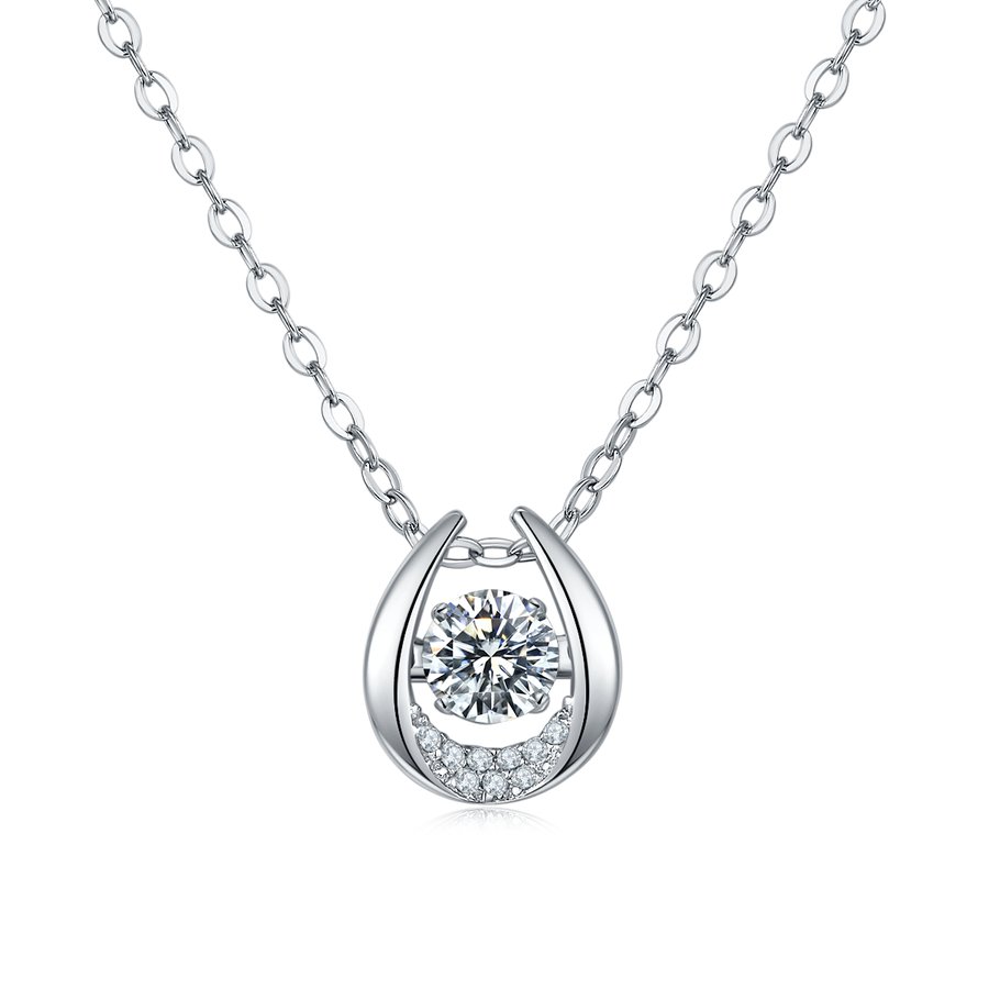 S925 Sterling Silver 0.5ct D Color VVS1 Moissanite Horseshoe Necklace 45cm Platinum Plated GRA Certified Gift Box