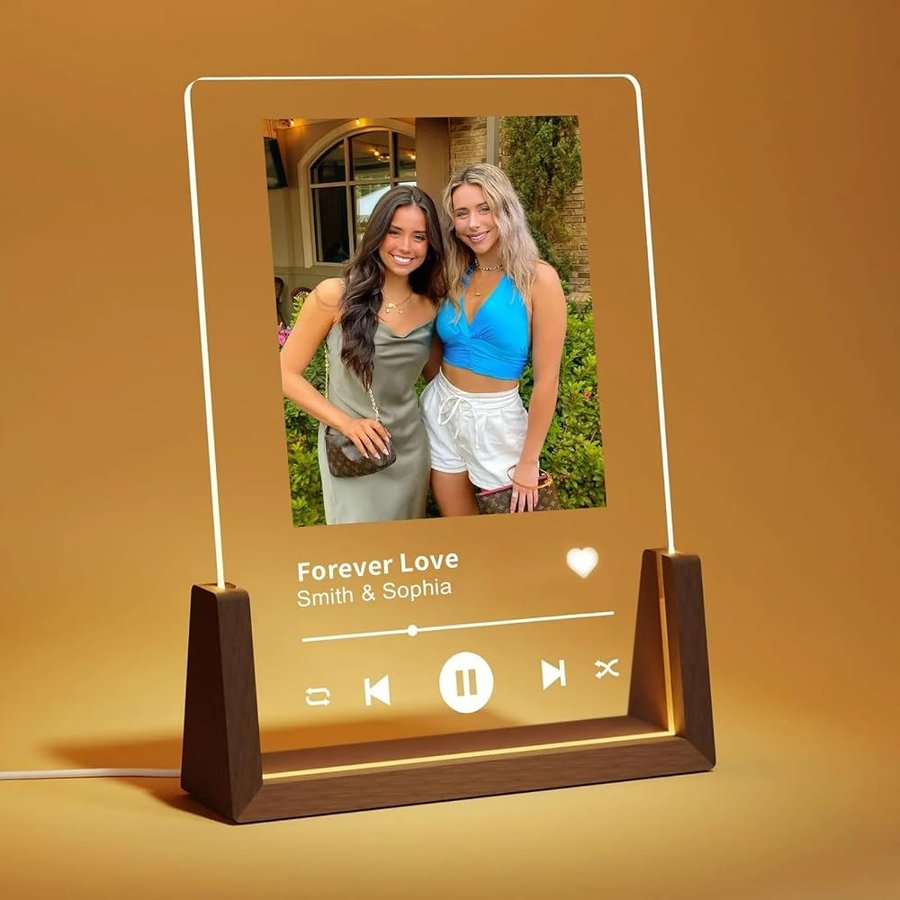 Placca Spotify personalizzata per anniversario, regalo di coppia, in acrilico, con luce notturna, foto di canzoni Spotify, regali di compleanno (versione personalizzata A)