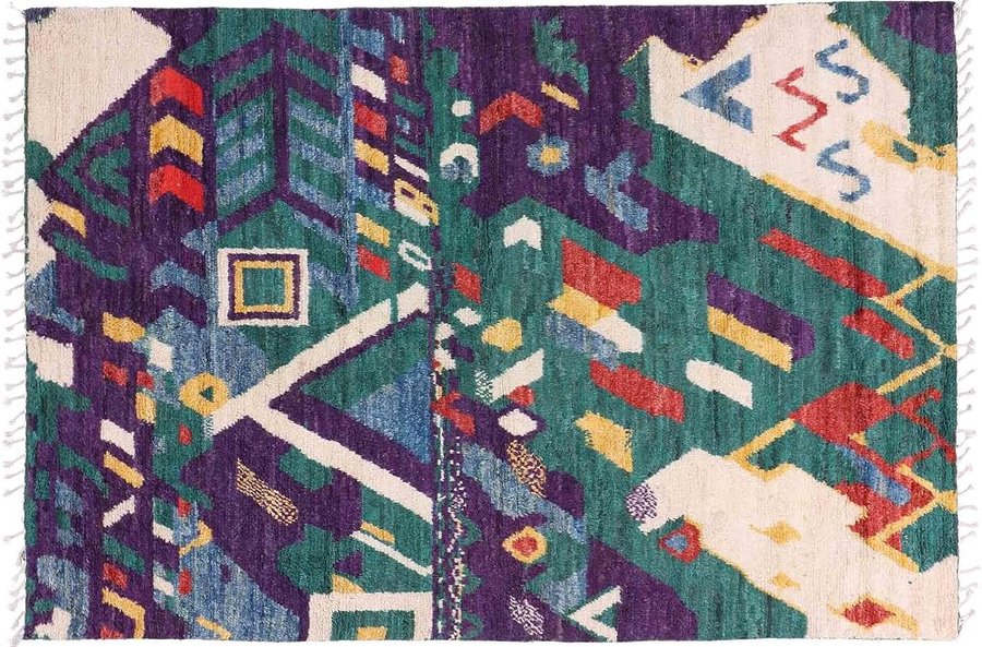Afghan Berber Maroccan Design Tappeto 200 x 300 cm, annodato a mano, verde moderno Orient b