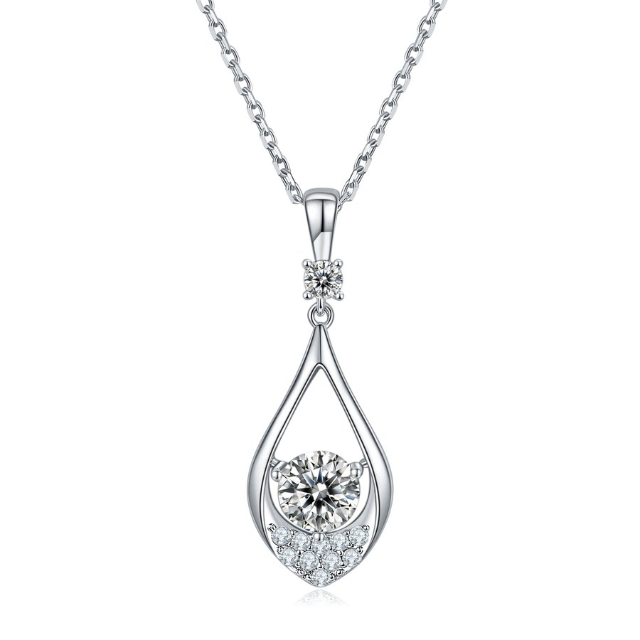 S925 Sterling Silver Teardrop Necklace, 1ct D-VVS1 Moissanite & Lab-Grown Gems, Platinum Plated 2.7g Women's Jewelry With GRA Certificate Gift Box