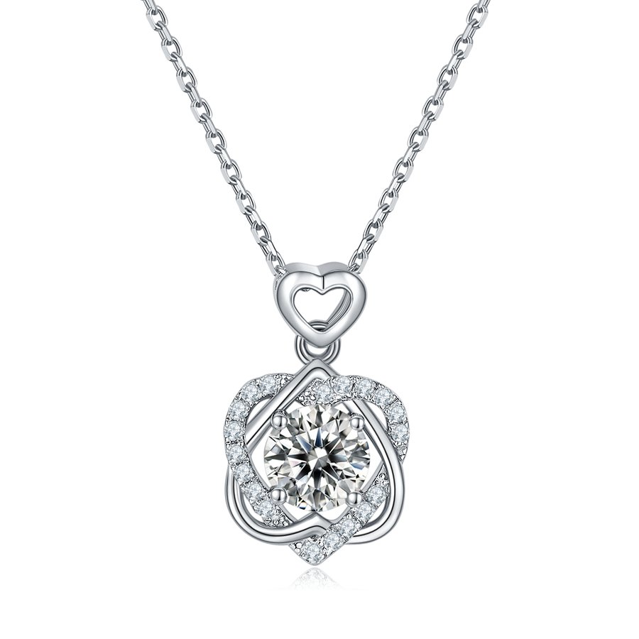S925 Sterling Silver Heart Necklace, 1ct D-VVS1 Moissanite & Lab-Grown Gems, Platinum Plated 3g With GRA Certificate Gift Box
