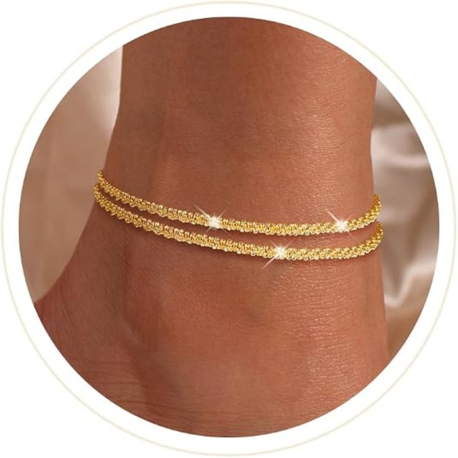 Ankle Bracelets For Women, 14K Gold Plated & Silver Layered Anklets, Dainty Stackable Ankle Jewelry For Women & Girls