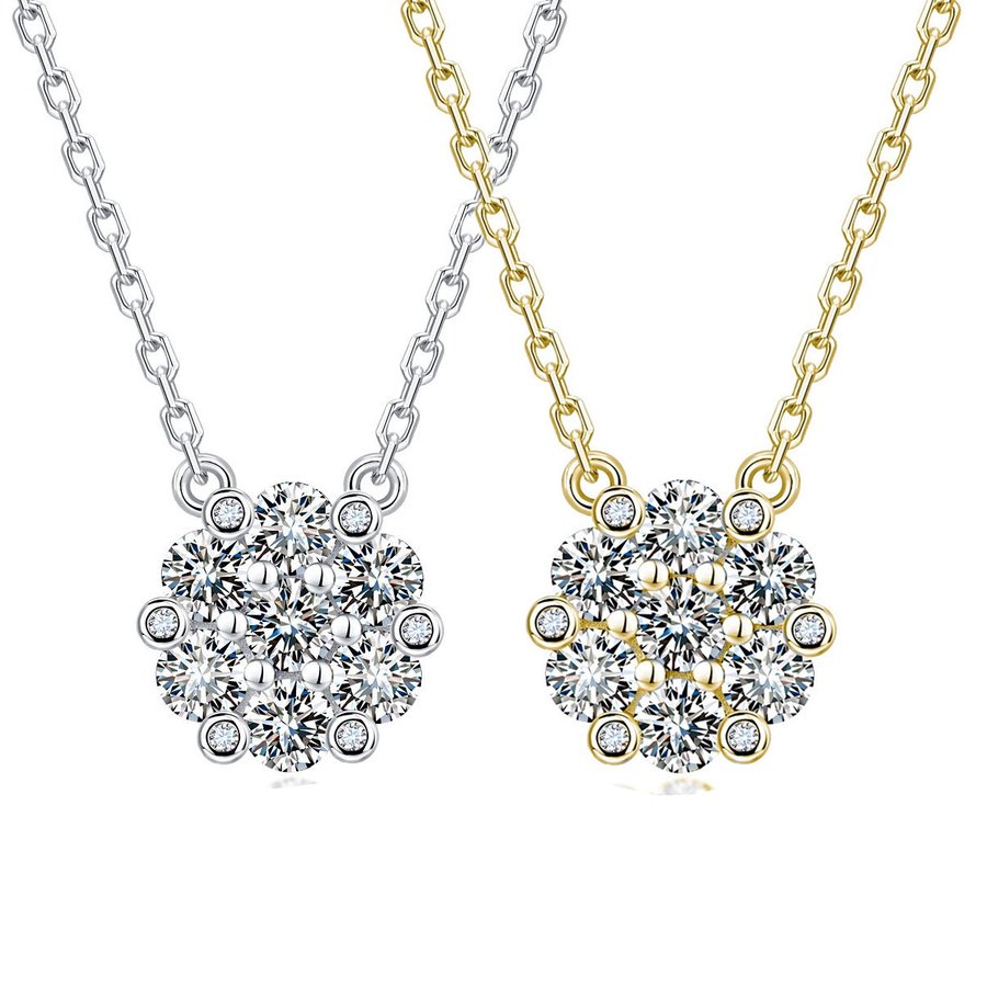 S925 Sterling Silver 7pcs 3.0mm Round Cluster Moissanite Necklace 40-45cm D Color VVS1 Silver Gold Dual Tone Platinum Plated GRA Certified Gift Box