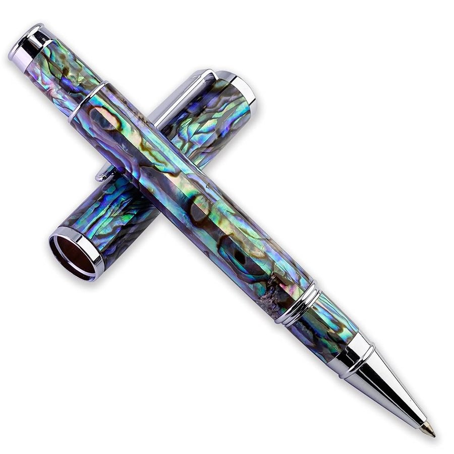 LACHIEVA LUX Bella penna roller a forma di conchiglia di abalone con ricarica 888F di fabbricazione tedesca, penna di lusso regalo per donna, uomo, professionale per la scrittura