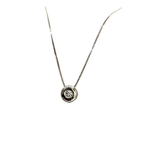 Collana girocollo da donna in oro bianco 18kt con diamante punto luce a cipollina