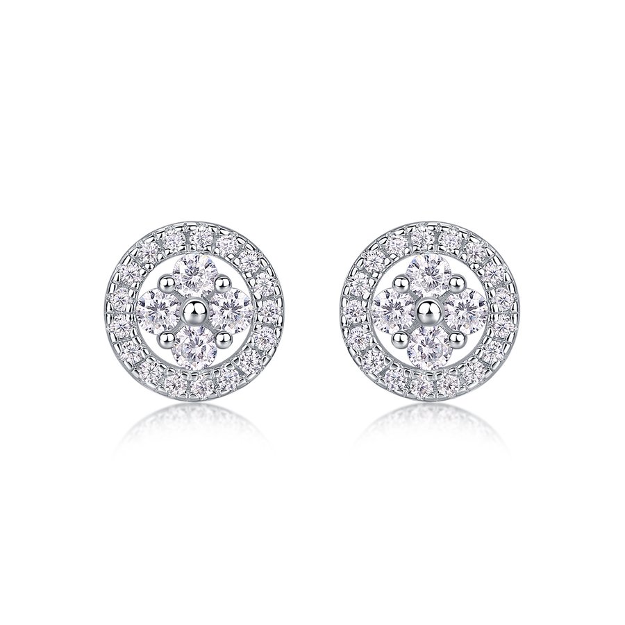 S925 Sterling Silver Round Halo Stud Earrings, D-VVS1 Moissanite Cluster, Platinum Plated 1.4g Women's Jewelry Gift Box