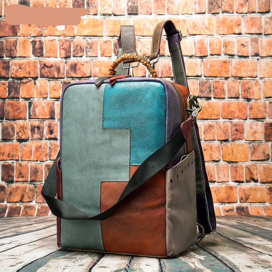 Mens Patchwork ColorBlock EthnicStyle Backpack