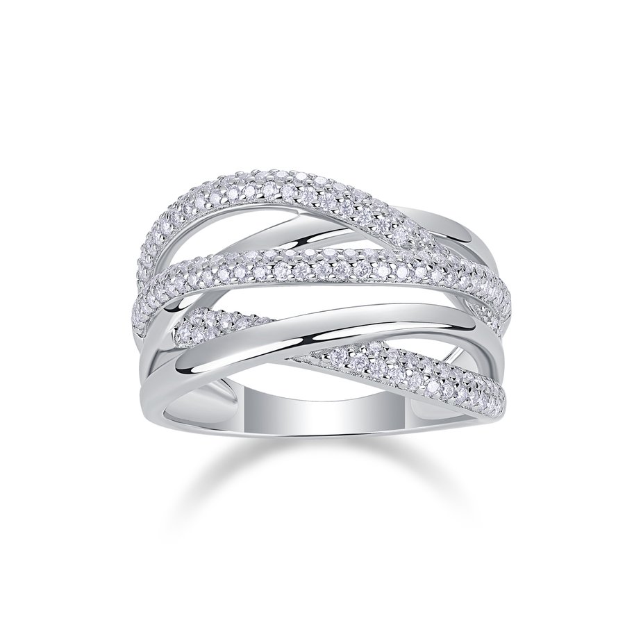 S925 Silver 5g Platinum Plated Moissanite Ring, 12.1mm Criss Cross Pave Band, D VVS1 GRA US 5-9