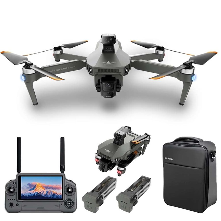 X-Verse KF100MAX Drone con telecamere 4K HD, Schermo RC, Distanza del Telecomando di 6KM, Gimbal a 3 Assi, evitare ostacoli a 360 d°, Quadricottero Pieghevole Professionale per Adulti- 2 Batterie