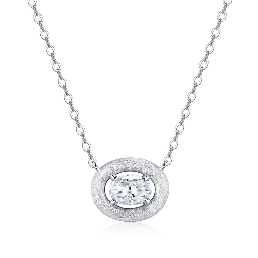 S925 Sterling Silver Oval Cut Moissanite Necklace For Women D Color VVS1 Clarity Frosted Pendant With GRA Certificate, Platinum Plated 2.9g Minimalist Everyday Jewelry, Luxury Gift Box Set For Birth