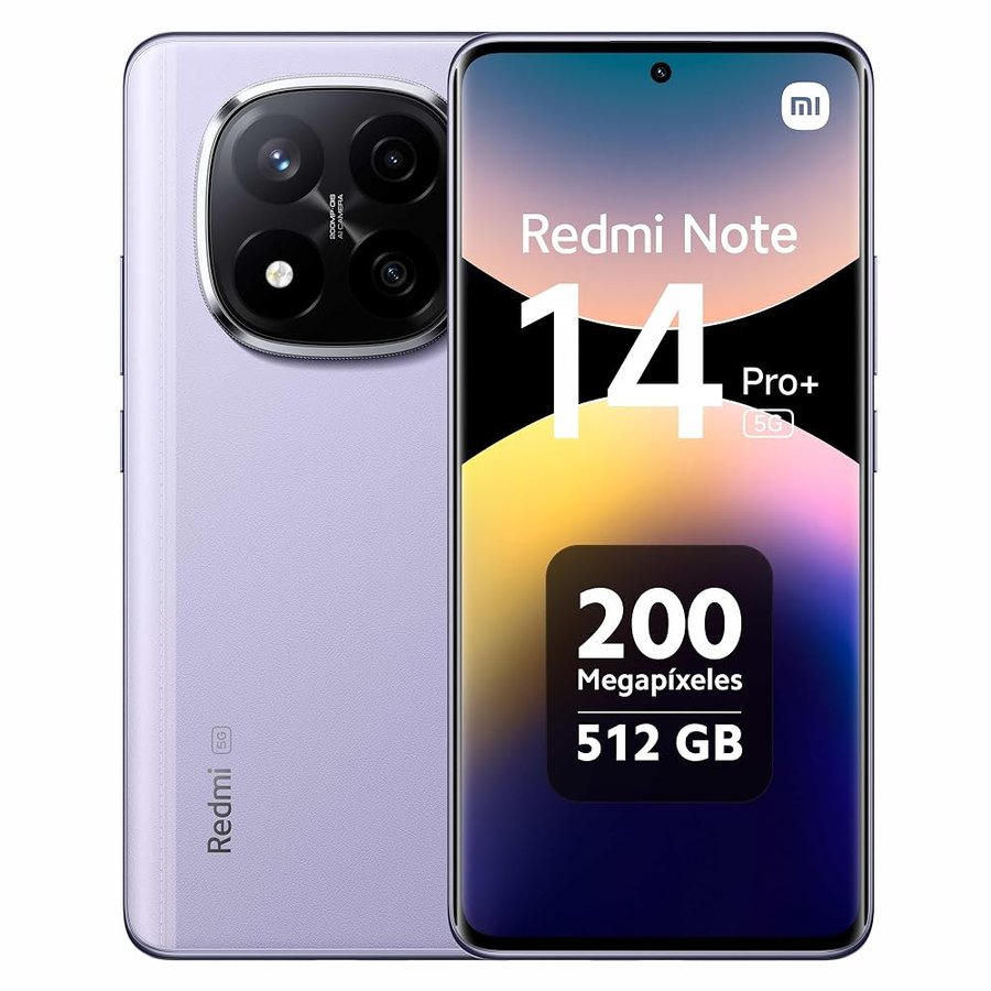 XIAOMI Redmi Note 14 Pro+ 5G smartphone, 12GB RAM 512G, schermo AMOLED 6.67 pollici 1.5K, sensore di impronte digitali, fotocamera 200MP, doppia SIM, NFC, ricarica veloce 120W, Viola lavanda